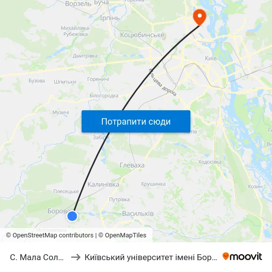 С. Мала Солтанівка to Київський університет імені Бориса Грінченка map