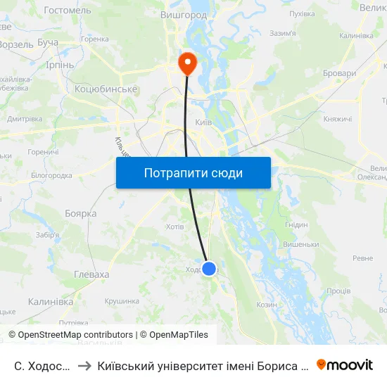 С. Ходосівка to Київський університет імені Бориса Грінченка map