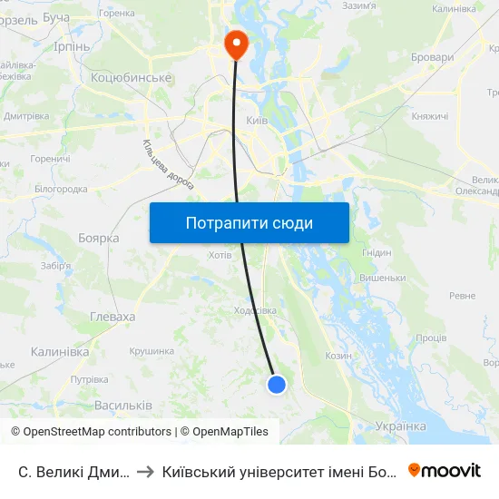 С. Великі Дмитровичі to Київський університет імені Бориса Грінченка map