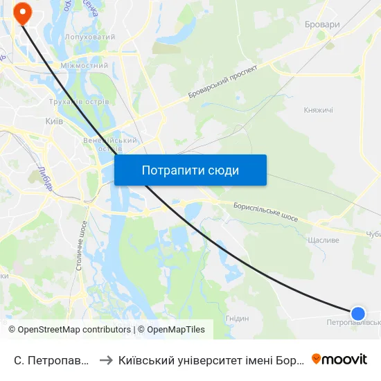 С. Петропавлівське to Київський університет імені Бориса Грінченка map