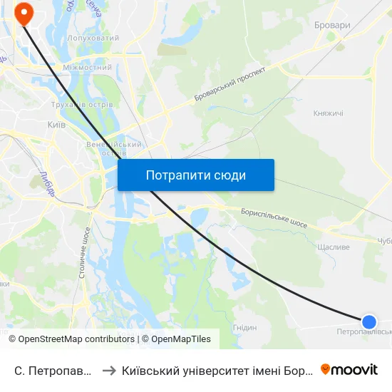 С. Петропавлівське to Київський університет імені Бориса Грінченка map