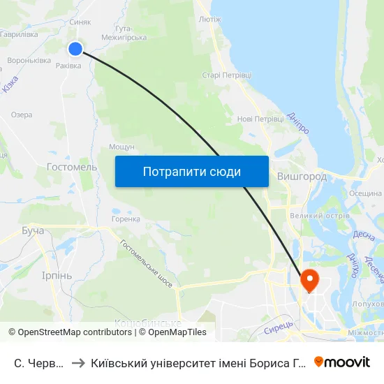 С. Червоне to Київський університет імені Бориса Грінченка map
