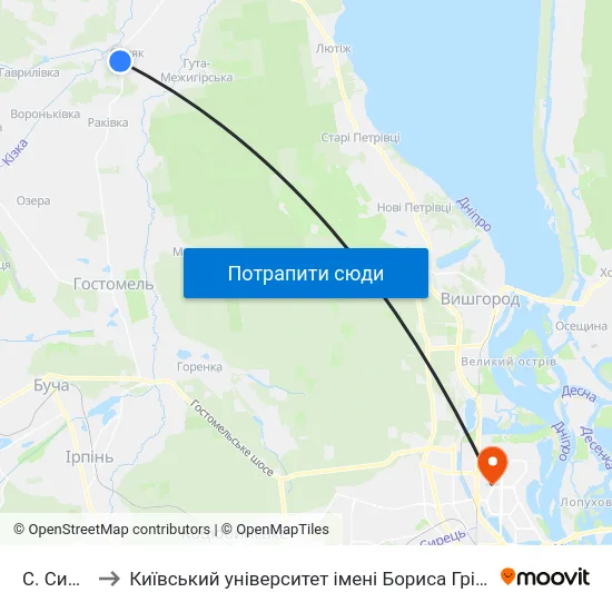 С. Синяк to Київський університет імені Бориса Грінченка map