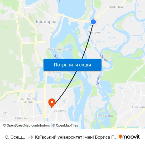 С. Осещина to Київський університет імені Бориса Грінченка map