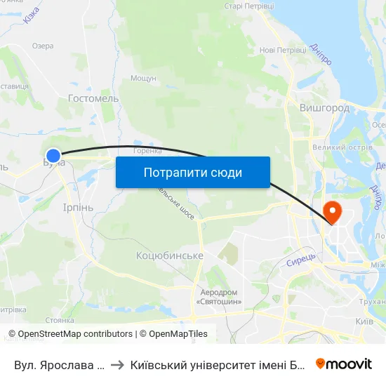 Вул. Ярослава Мудрого to Київський університет імені Бориса Грінченка map