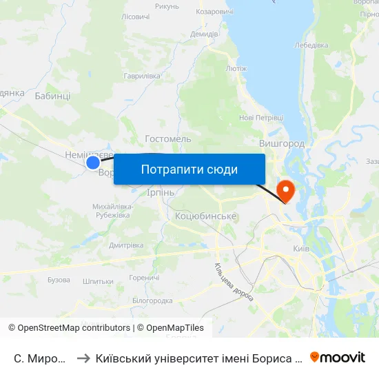 С. Мироцьке to Київський університет імені Бориса Грінченка map