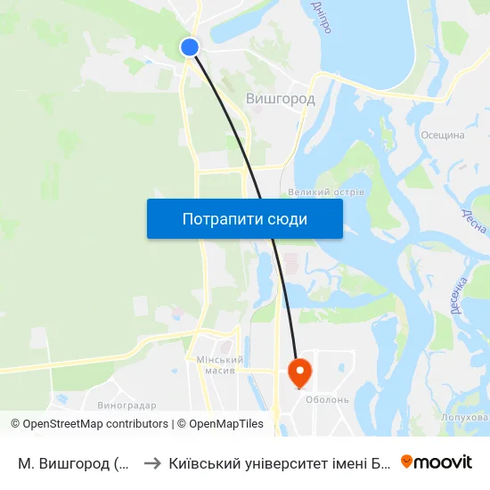 М. Вишгород (Дідовиця) to Київський університет імені Бориса Грінченка map
