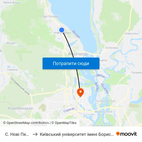 С. Нові Петрівці to Київський університет імені Бориса Грінченка map