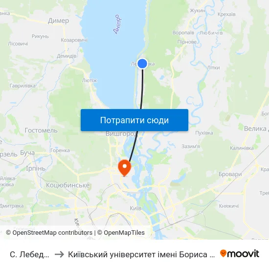 С. Лебедівка to Київський університет імені Бориса Грінченка map
