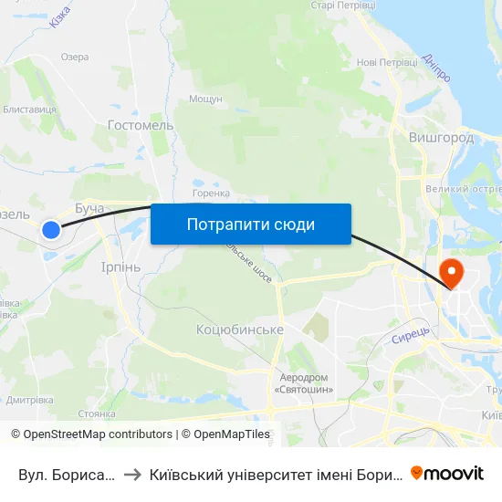 Вул. Бориса Гмирі to Київський університет імені Бориса Грінченка map