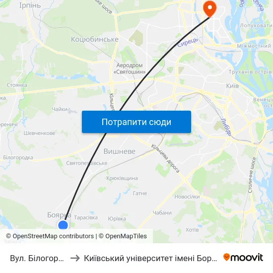 Вул. Білогородська to Київський університет імені Бориса Грінченка map
