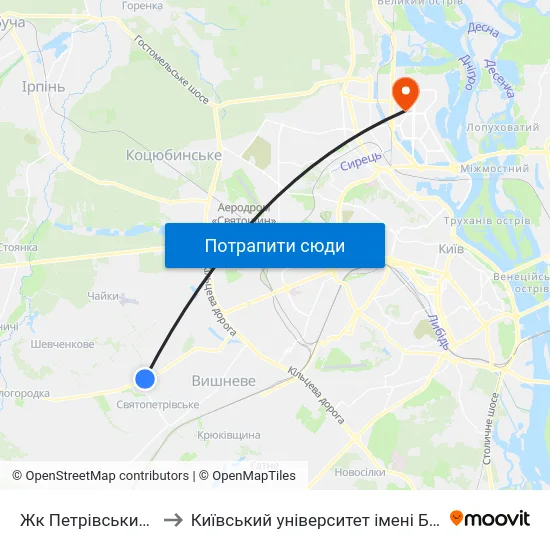 Жк Петрівський Квартал to Київський університет імені Бориса Грінченка map