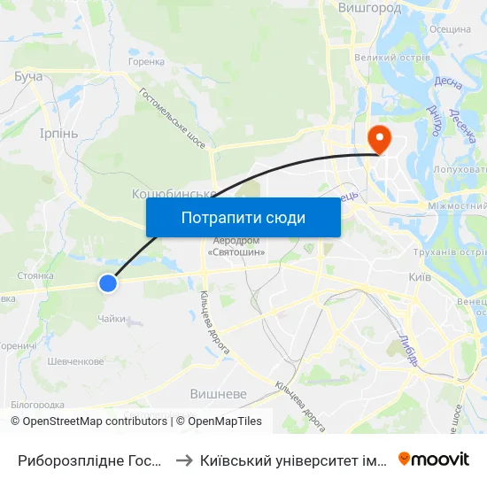 Риборозплідне Господарство Нивка to Київський університет імені Бориса Грінченка map