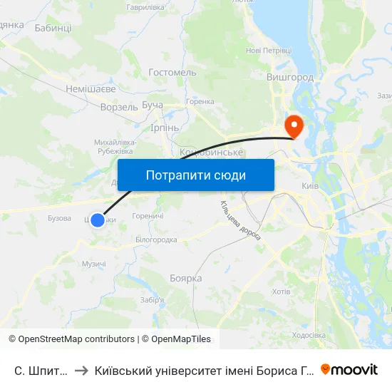 С. Шпитьки to Київський університет імені Бориса Грінченка map