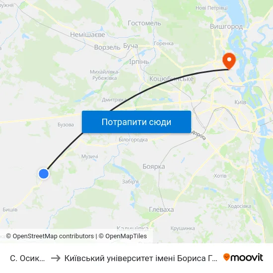 С. Осикове to Київський університет імені Бориса Грінченка map
