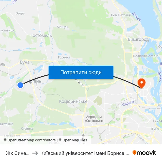 Жк Синергія to Київський університет імені Бориса Грінченка map