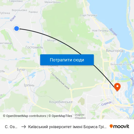 С. Озера to Київський університет імені Бориса Грінченка map