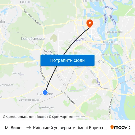 М. Вишневе to Київський університет імені Бориса Грінченка map