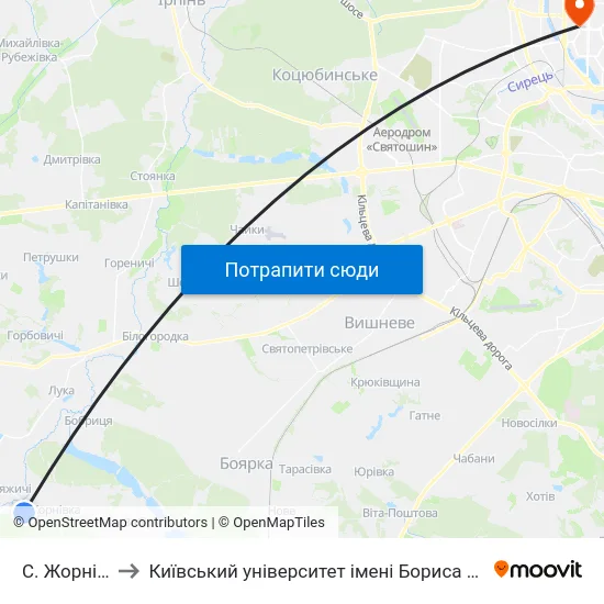 С. Жорнівка to Київський університет імені Бориса Грінченка map