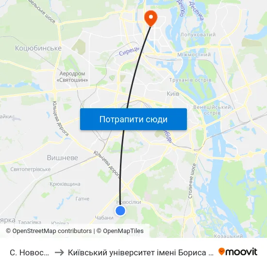 С. Новосілки to Київський університет імені Бориса Грінченка map