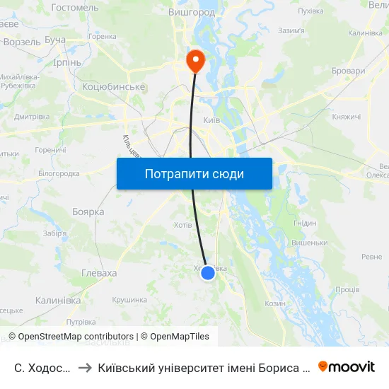 С. Ходосівка to Київський університет імені Бориса Грінченка map