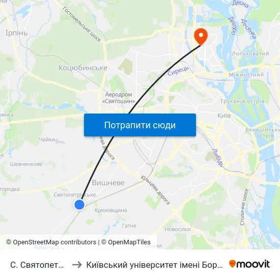 С. Святопетрівське to Київський університет імені Бориса Грінченка map