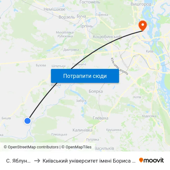 С. Яблунівка to Київський університет імені Бориса Грінченка map