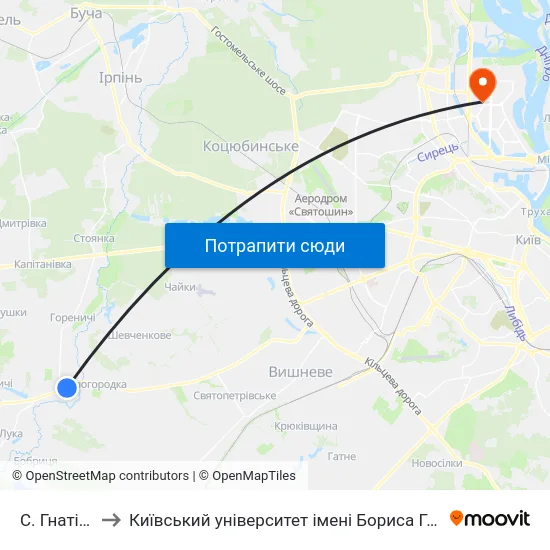 С. Гнатівка to Київський університет імені Бориса Грінченка map