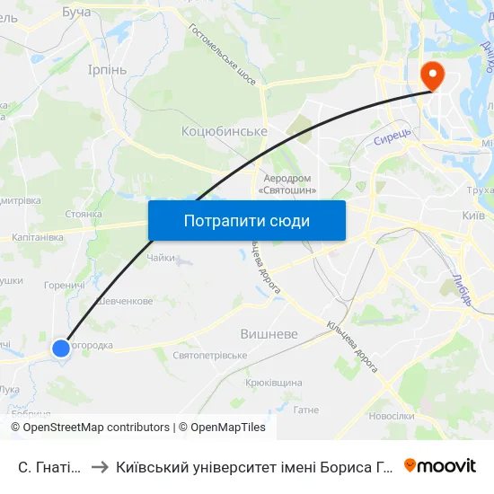 С. Гнатівка to Київський університет імені Бориса Грінченка map