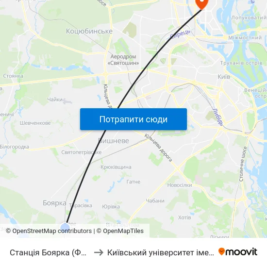 Станція Боярка (Фабрика Мальва) to Київський університет імені Бориса Грінченка map