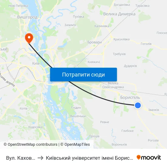 Вул. Каховська to Київський університет імені Бориса Грінченка map