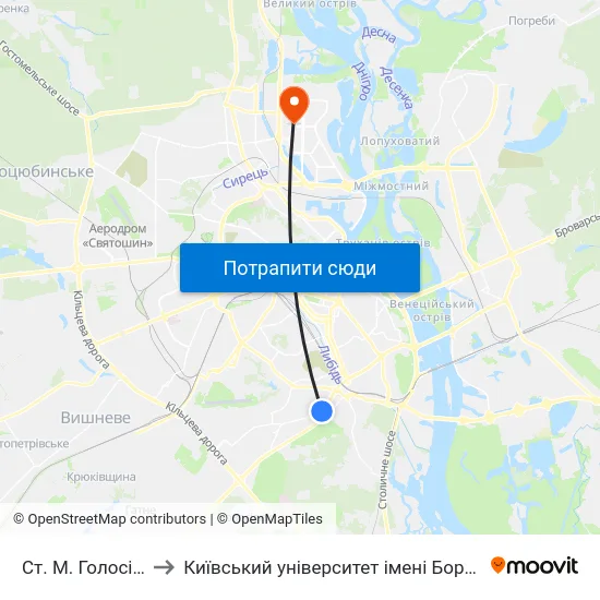 Ст. М. Голосіївська to Київський університет імені Бориса Грінченка map