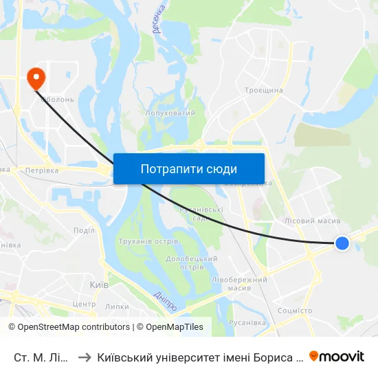 Ст. М. Лісова to Київський університет імені Бориса Грінченка map