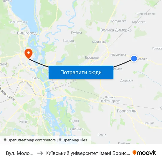 Вул. Молодіжна to Київський університет імені Бориса Грінченка map