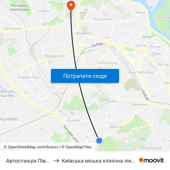 Автостанція Південна to Київська міська клінічна лікарня №9 map