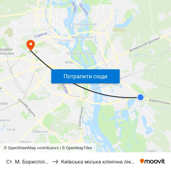 Ст. М. Бориспільська to Київська міська клінічна лікарня №9 map