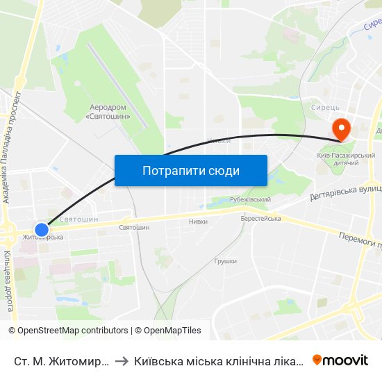 Ст. М. Житомирська to Київська міська клінічна лікарня №9 map