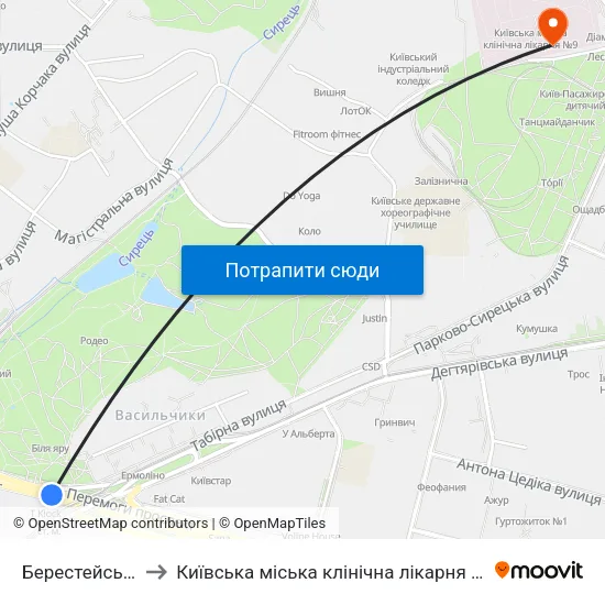 Берестейська to Київська міська клінічна лікарня №9 map