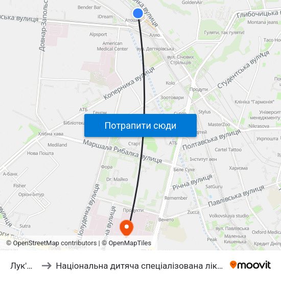 Лук'Янівська to Національна дитяча спеціалізована лікарня "Охмадит" - хірургічний корпус #11 map