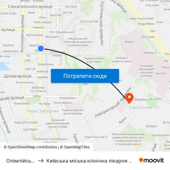 Олімпійська to Київська міська клінічна лікарня №17 map
