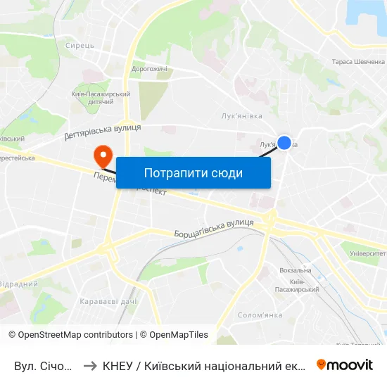 Вул. Січових Стрільців to КНЕУ / Київський національний економічний університет ім. В. Гетьмана map