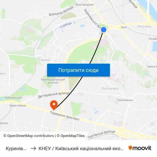 Куренівський Парк to КНЕУ / Київський національний економічний університет ім. В. Гетьмана map