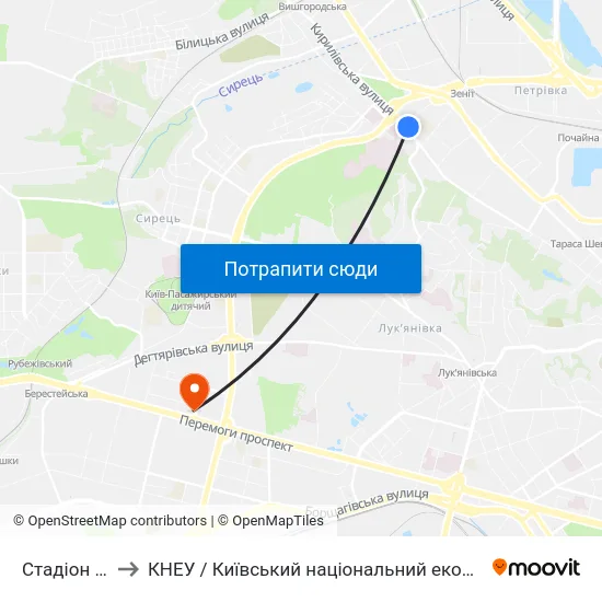 Стадіон ""Спартак"" to КНЕУ / Київський національний економічний університет ім. В. Гетьмана map