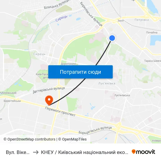 Вул. Вікентія Хвойки to КНЕУ / Київський національний економічний університет ім. В. Гетьмана map