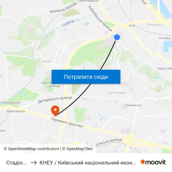 Стадіон Спартак to КНЕУ / Київський національний економічний університет ім. В. Гетьмана map