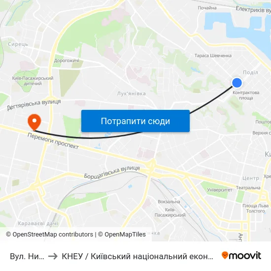 Вул. Нижній Вал to КНЕУ / Київський національний економічний університет ім. В. Гетьмана map