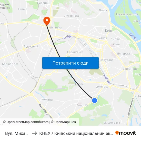 Вул. Михайла Стельмаха to КНЕУ / Київський національний економічний університет ім. В. Гетьмана map