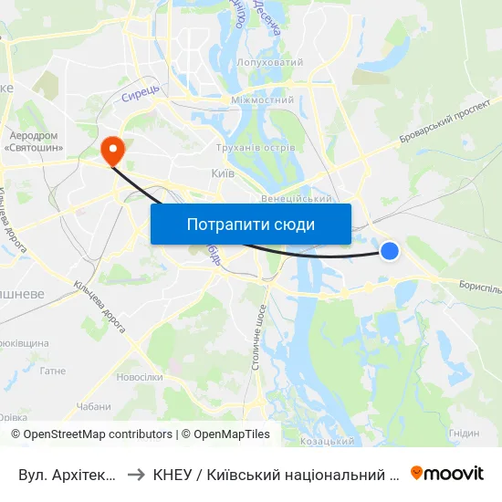 Вул. Архітектора Вербицького to КНЕУ / Київський національний економічний університет ім. В. Гетьмана map