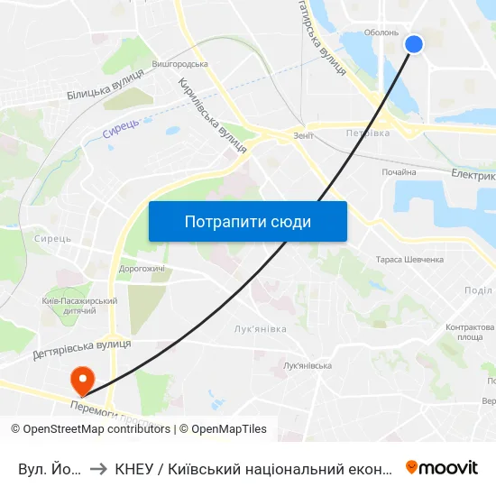 Вул. Йорданська to КНЕУ / Київський національний економічний університет ім. В. Гетьмана map
