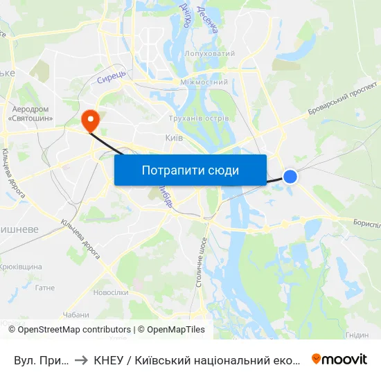 Вул. Привокзальна to КНЕУ / Київський національний економічний університет ім. В. Гетьмана map